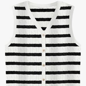 Striped Black and White Sleeveless Cardigan